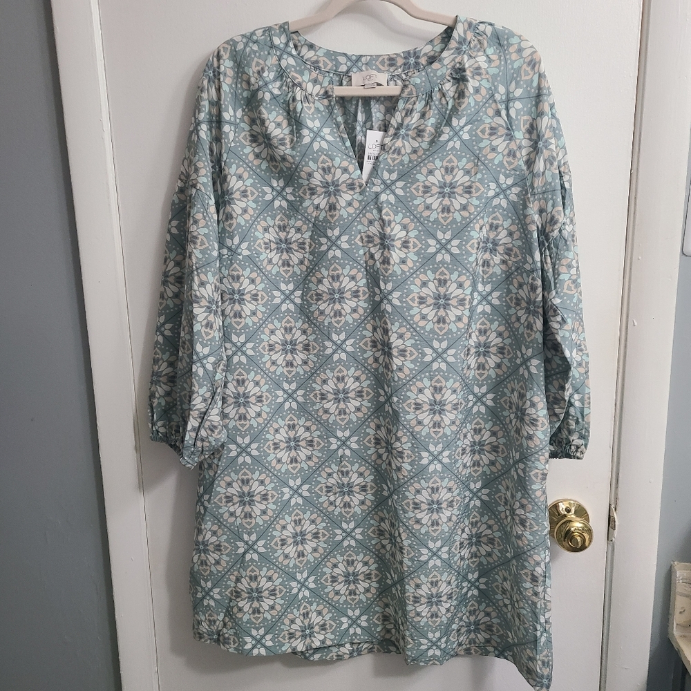 NWT Loft Women's Relaxed Casual Office Comfy Soft Stylish Till/White Dress Sz. L